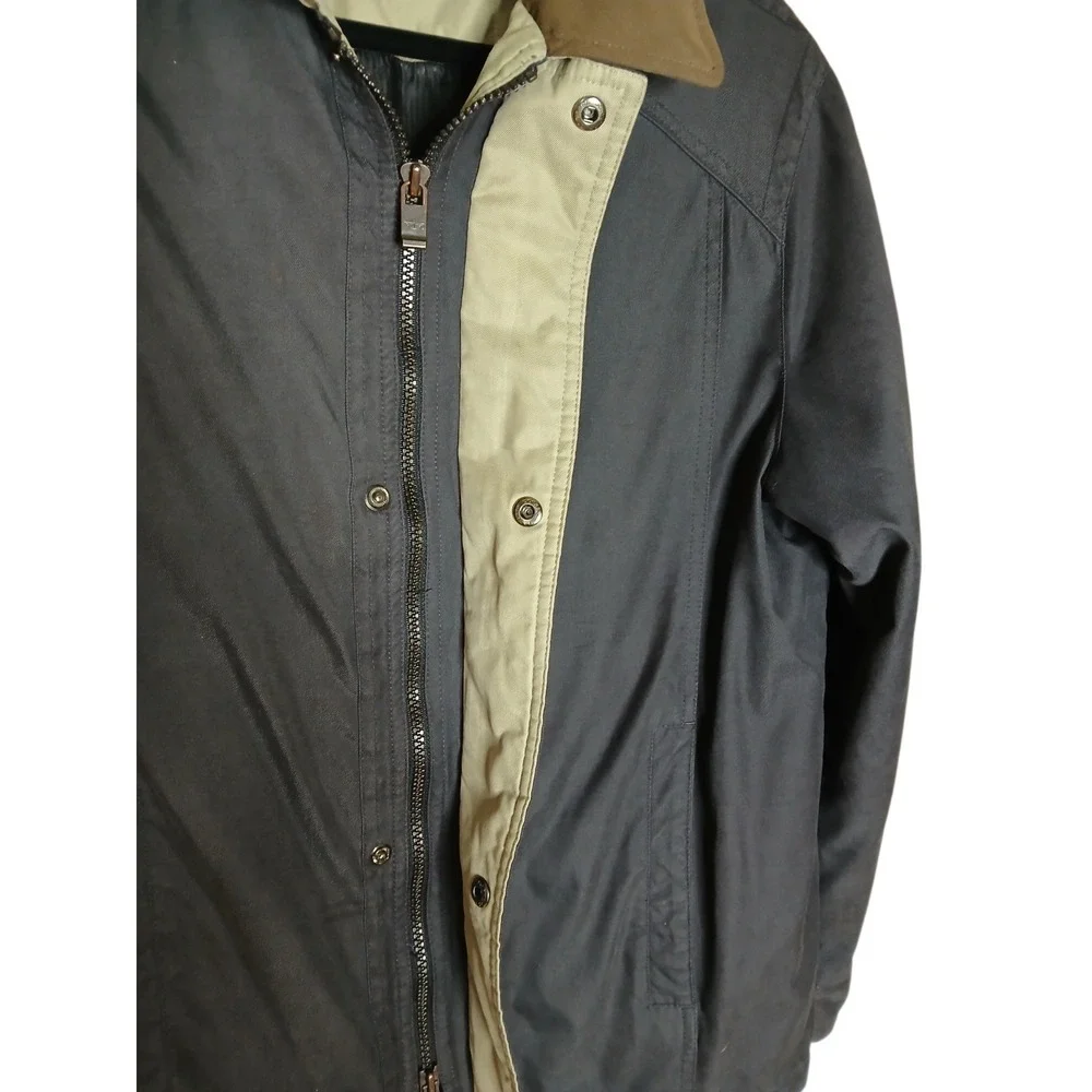 Dockers Men's S Car Coat Jacket Navy Brown Collar Quilted Lined Zip Front Casual